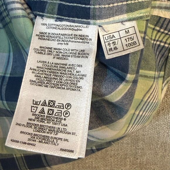 Brooks Brothers Regent Fit Shirt Mens Medium Plaid Button Down Cotton Green Blue - Picture 3 of 7